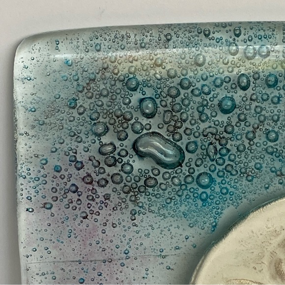 Fused Art Glass Wall Hanging Cherub Cupid Angel Plaque Blue Green 5.25” Square - Picture 7 of 16